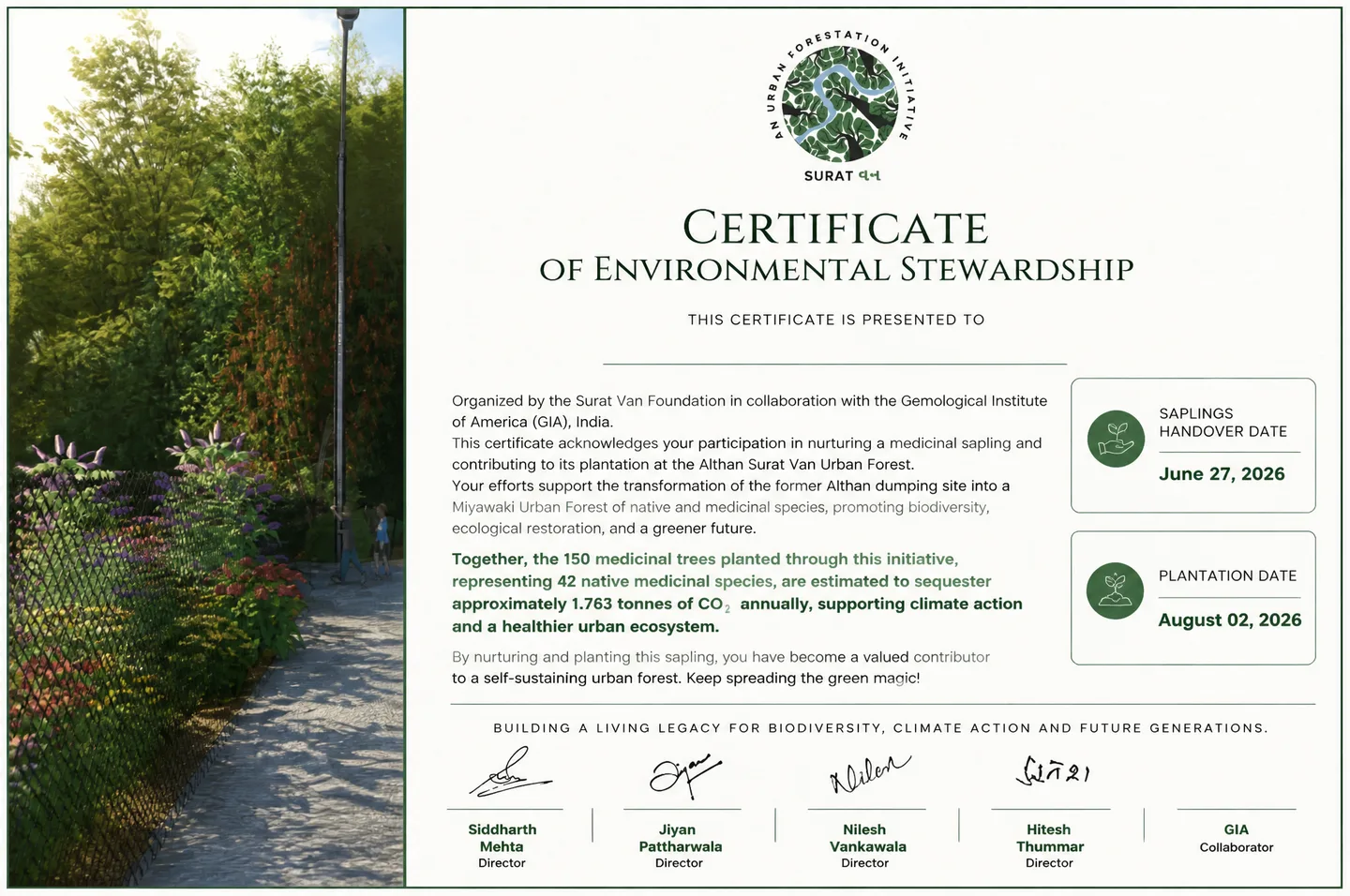 Certificate Of Environmental Stewardship AI Photo Prompt generated preview