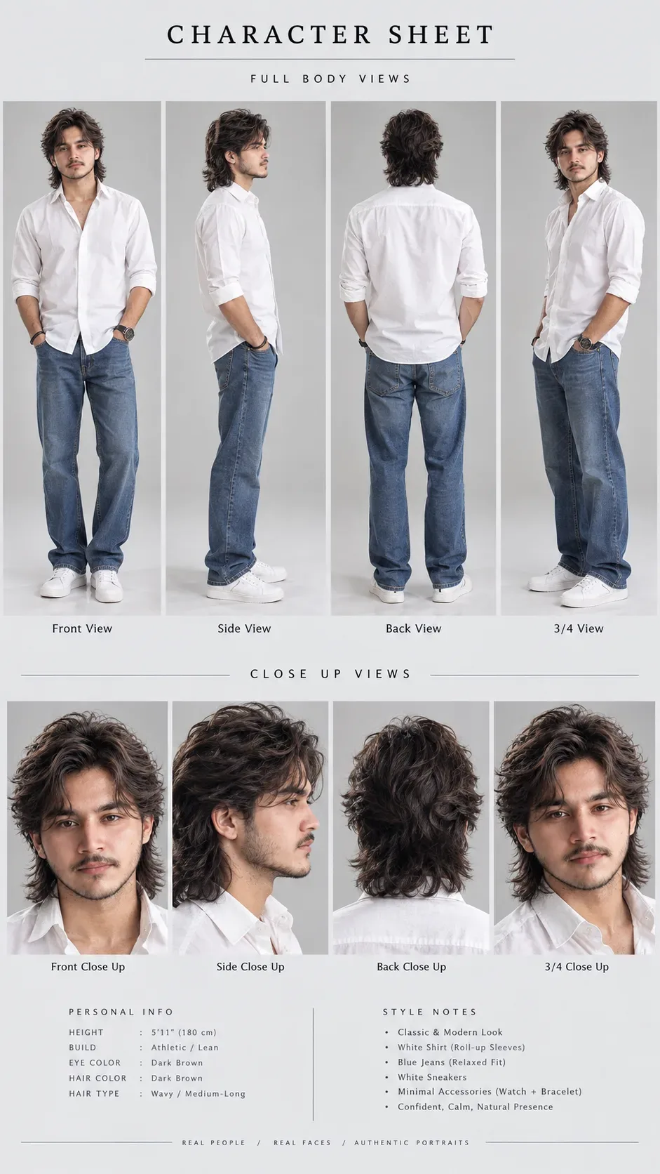 CHARACTER SHEET Professional Model Reference AI Photo Prompt preview example result