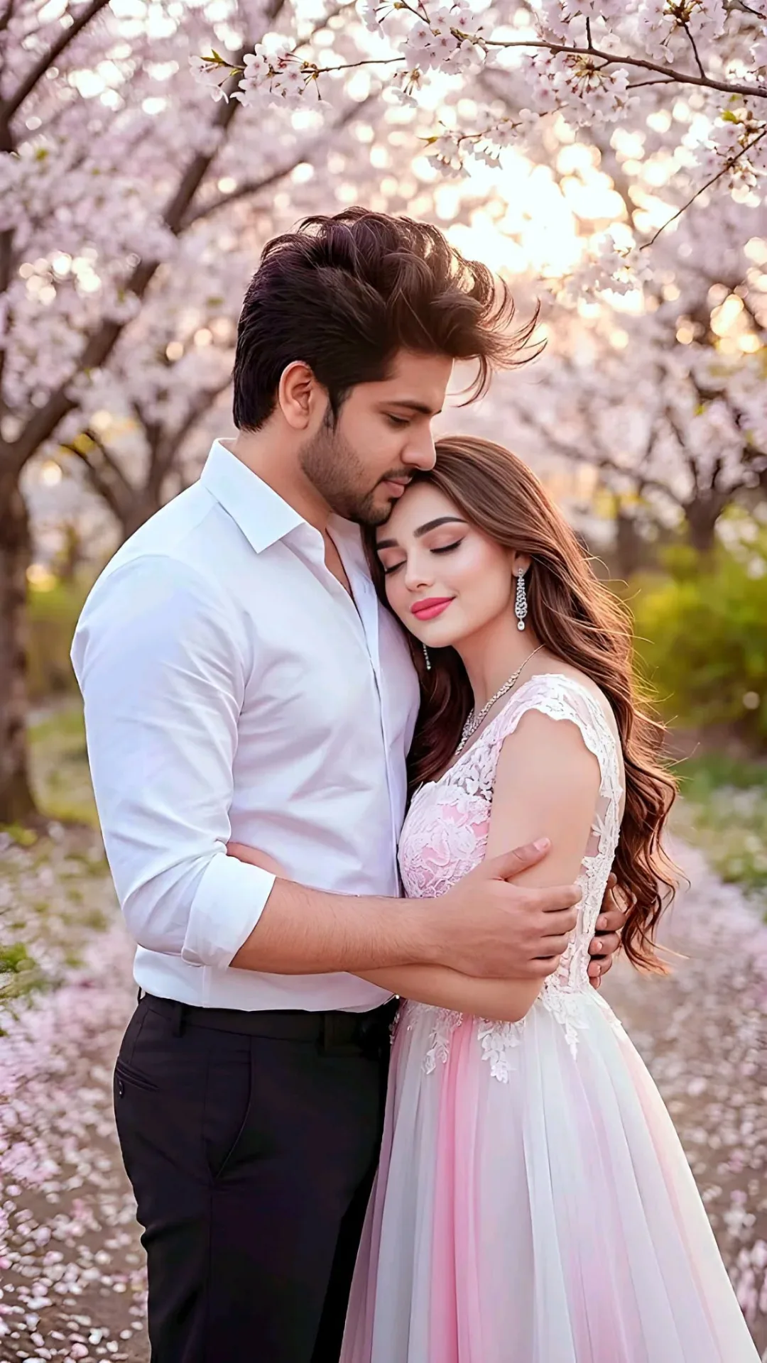 Cherry Blossom Romantic Embrace AI Photo Prompt preview example result