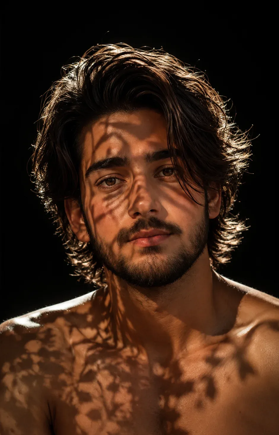 Chiaroscuro Portrait With Leaf Shadows AI Photo Prompt preview example result