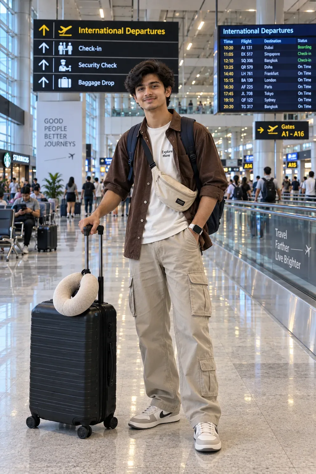 Cinematic Airport Travel Portrait Latest Outfit AI Photo Prompt preview example result