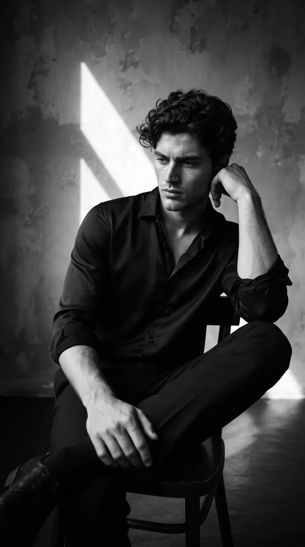 Cinematic Black White Male Portrait Luxury Fashion Editorial AI Photo Prompt preview example result
