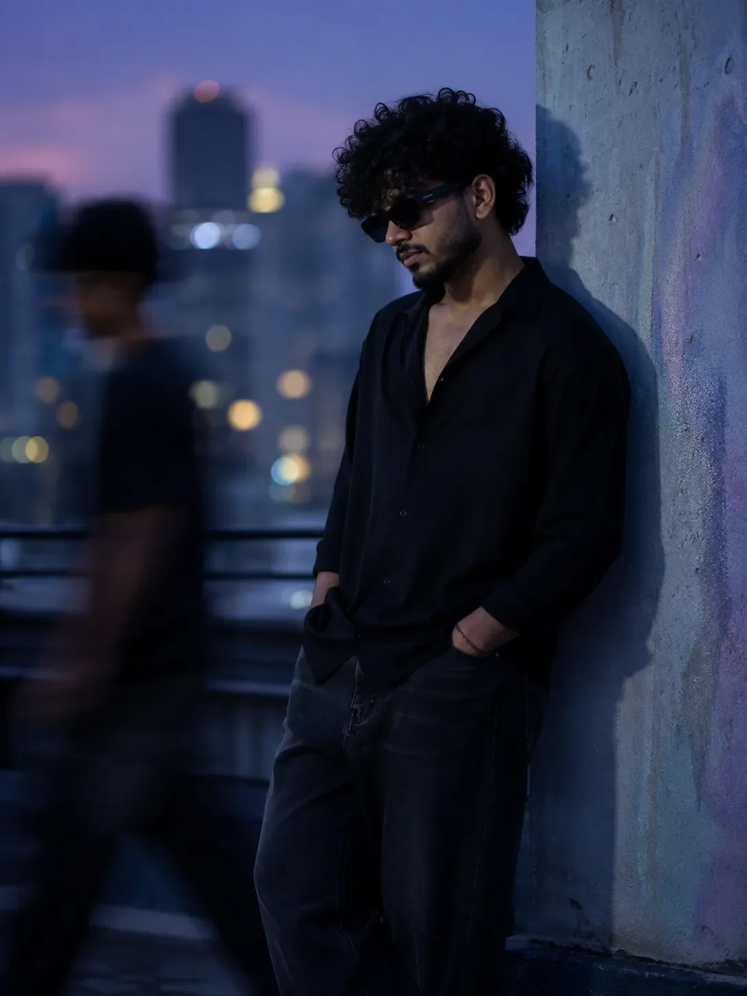 Cinematic Blue Hour Rooftop Portrait AI Prompt | Editorial Fashion Photography preview example result