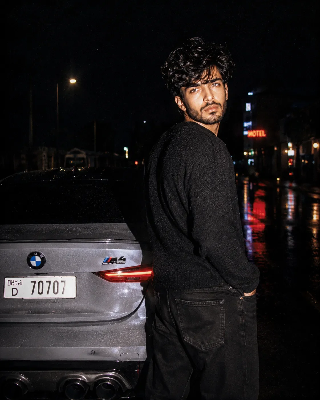 Cinematic BMW M4 Night Portrait Universal Face Photo AI Photo Prompt preview example result