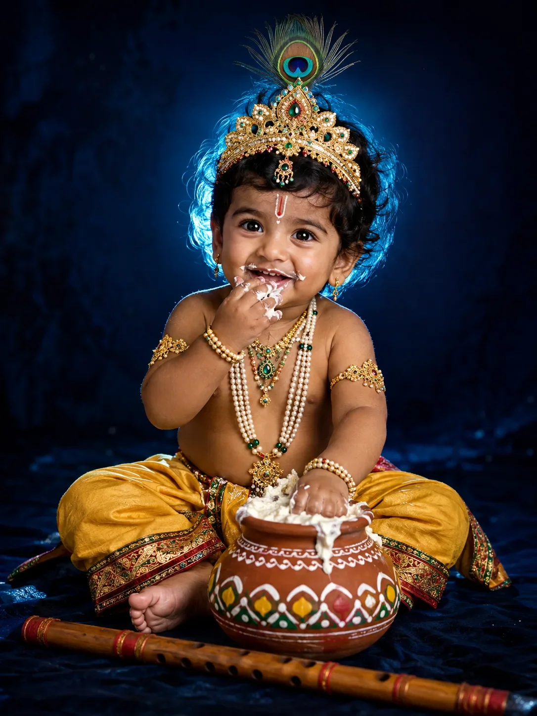 cinematic devotional portrait of toddler as bal krishna preview example result