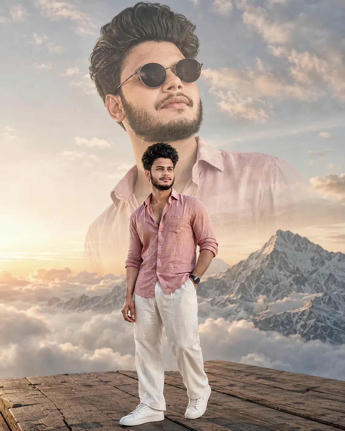 Cinematic Double-exposure Mountain Portrait AI Photo Prompt preview example result