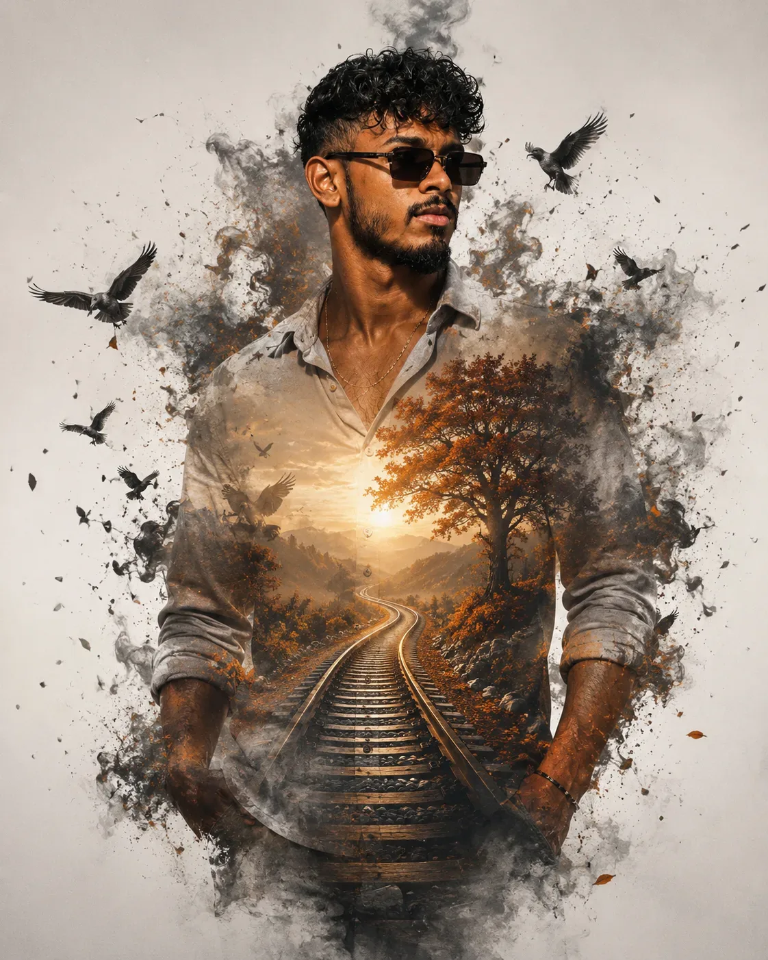 Cinematic Double Exposure Walking AI Photo Prompt Edition 8 preview example result