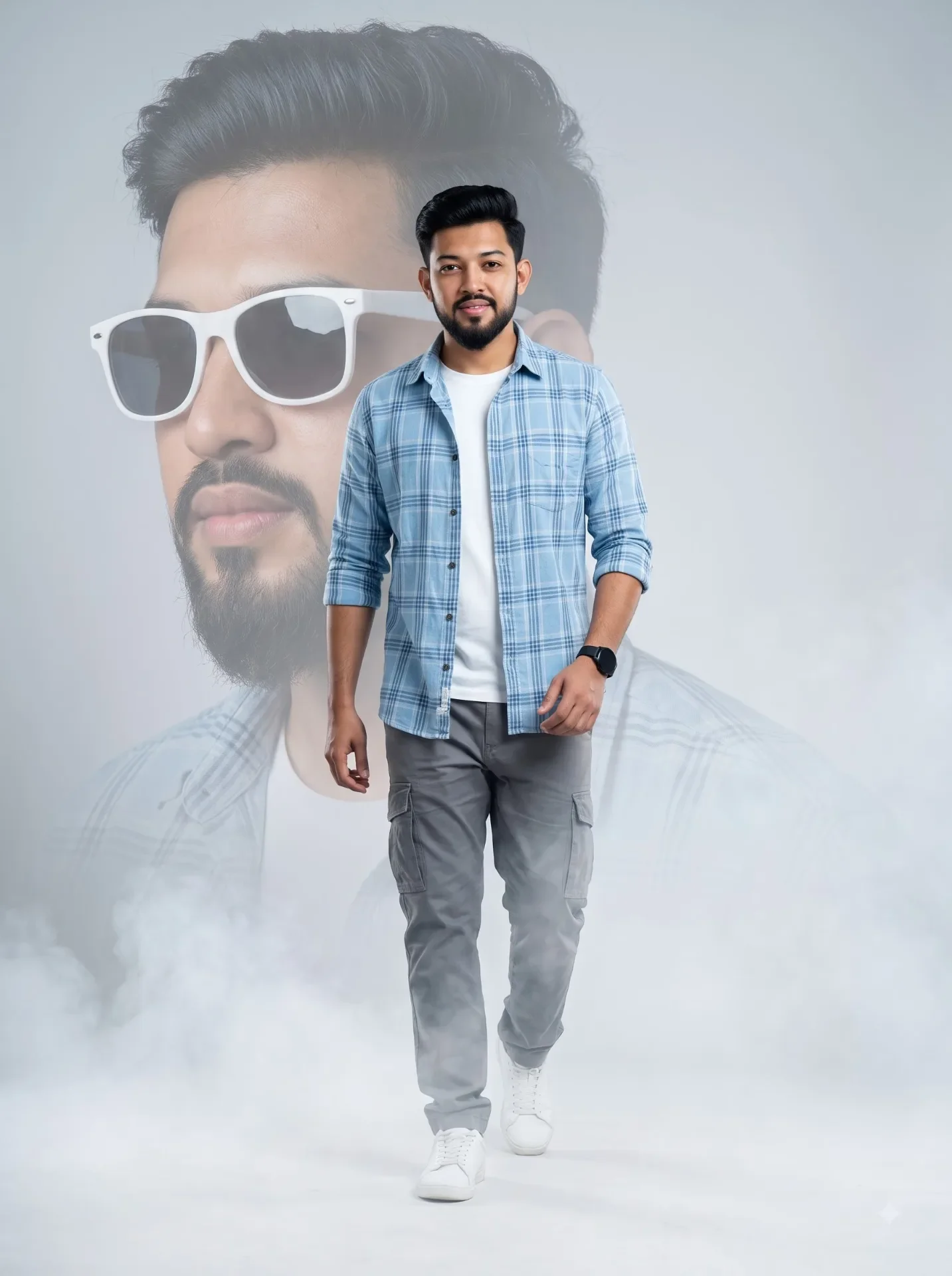Cinematic Double Exposure Walking Streetwear Portrait AI Photo Prompt preview example result