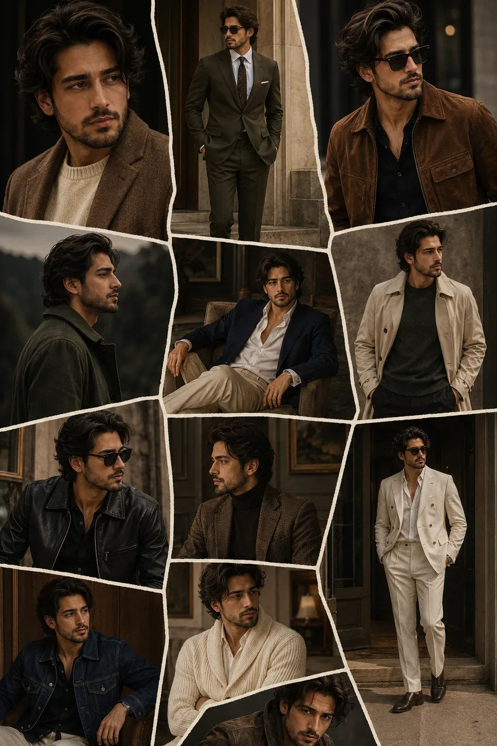 Cinematic Earth-tone Fashion Collage AI Photo Prompt preview example result