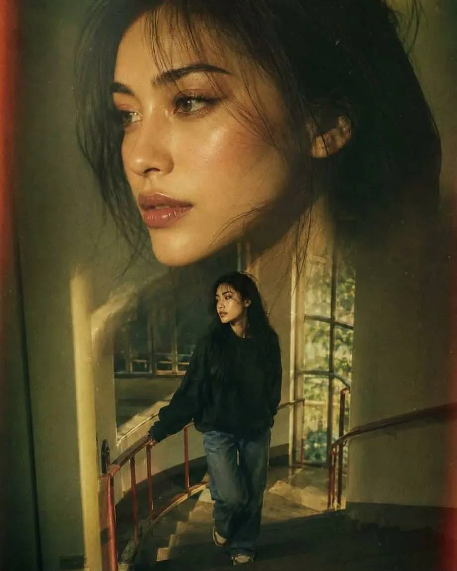 Cinematic Golden Hour Double Exposure Portrait AI Photo Prompt preview example result