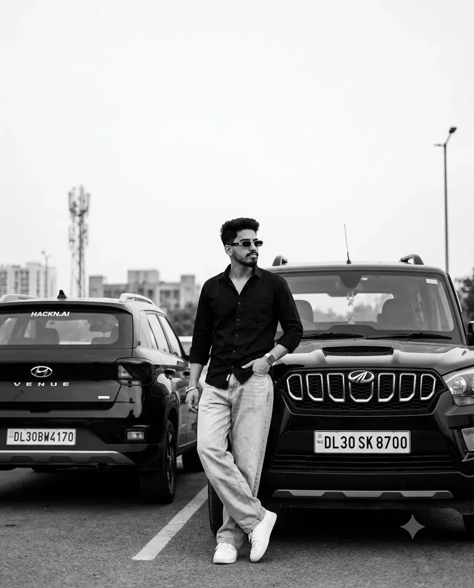 Cinematic High-Contrast Black and White Portrait AI Photo Prompt preview example result