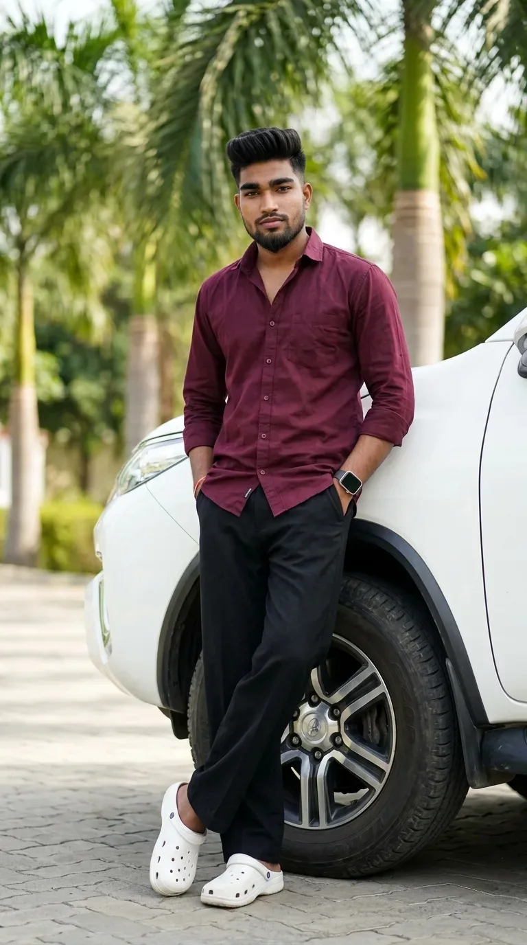 Cinematic Male Portrait Leaning On Luxury SUV AI Photo Prompt preview example result