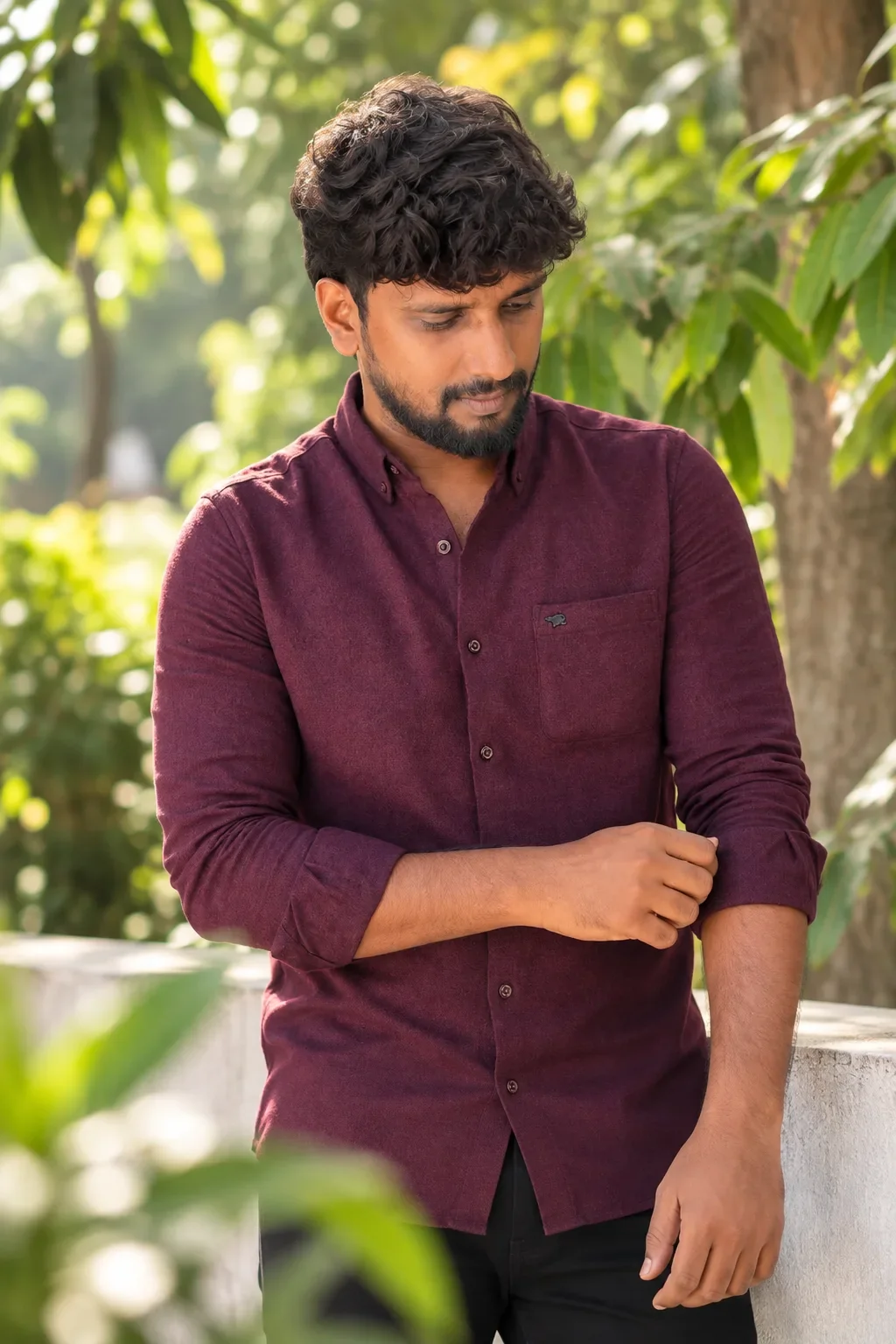 Cinematic Maroon Shirt Portrait preview example result