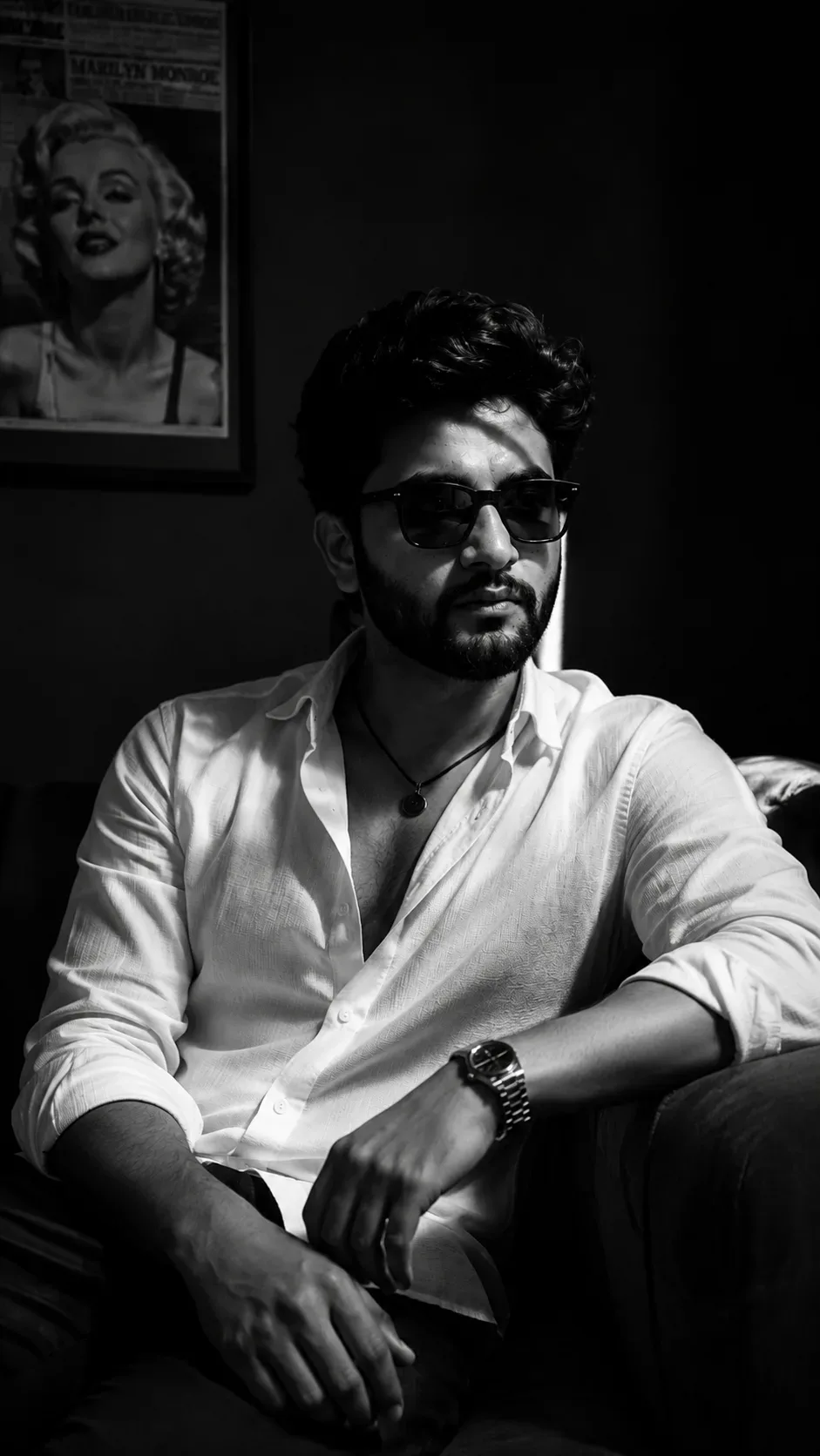 Cinematic Monochrome Portrait With Marilyn Poster AI Photo Prompt preview example result