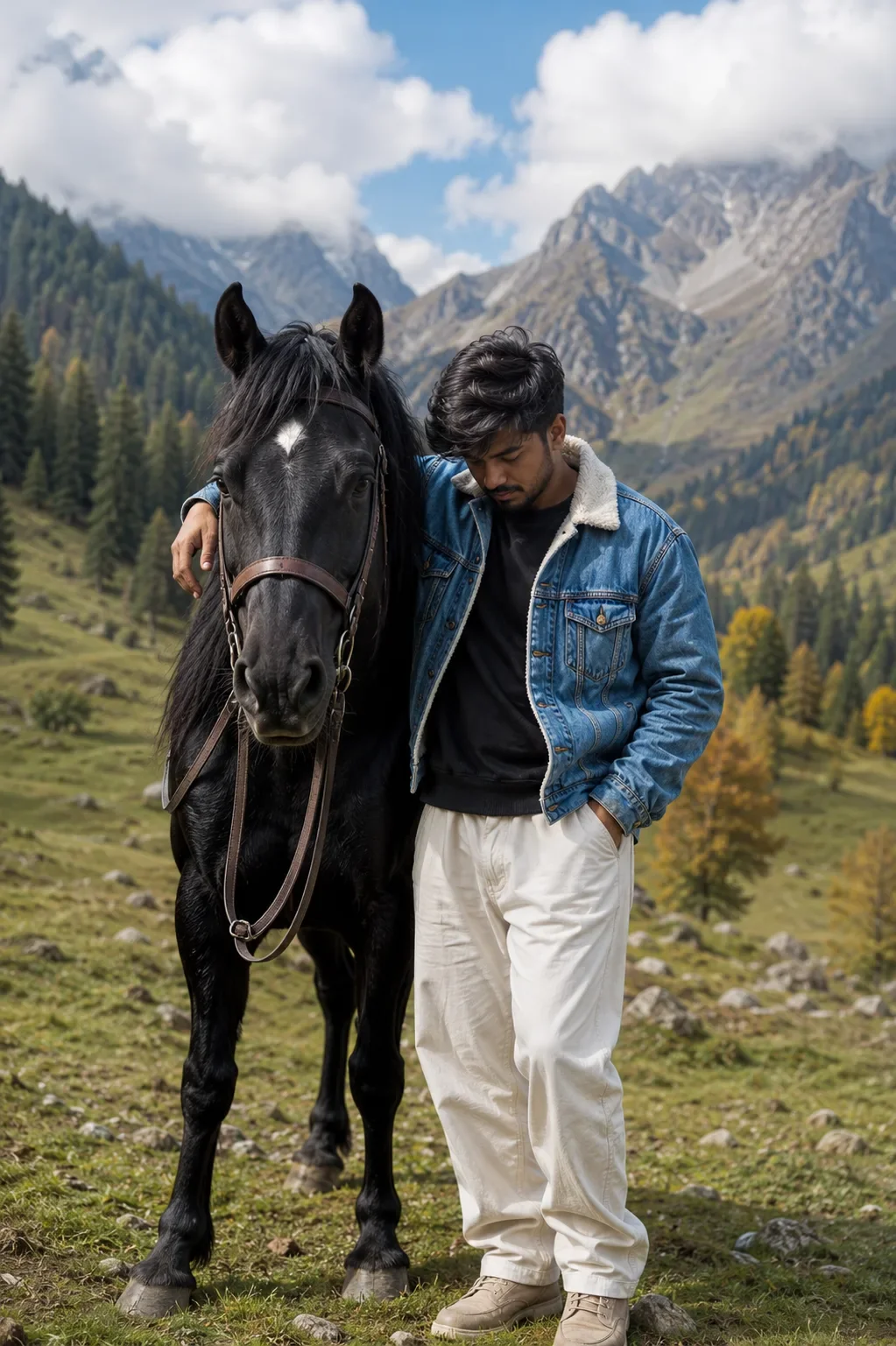 Cinematic Mountain Horse Portrait AI Prompt | Luxury Outdoor Editorial Photography preview example result