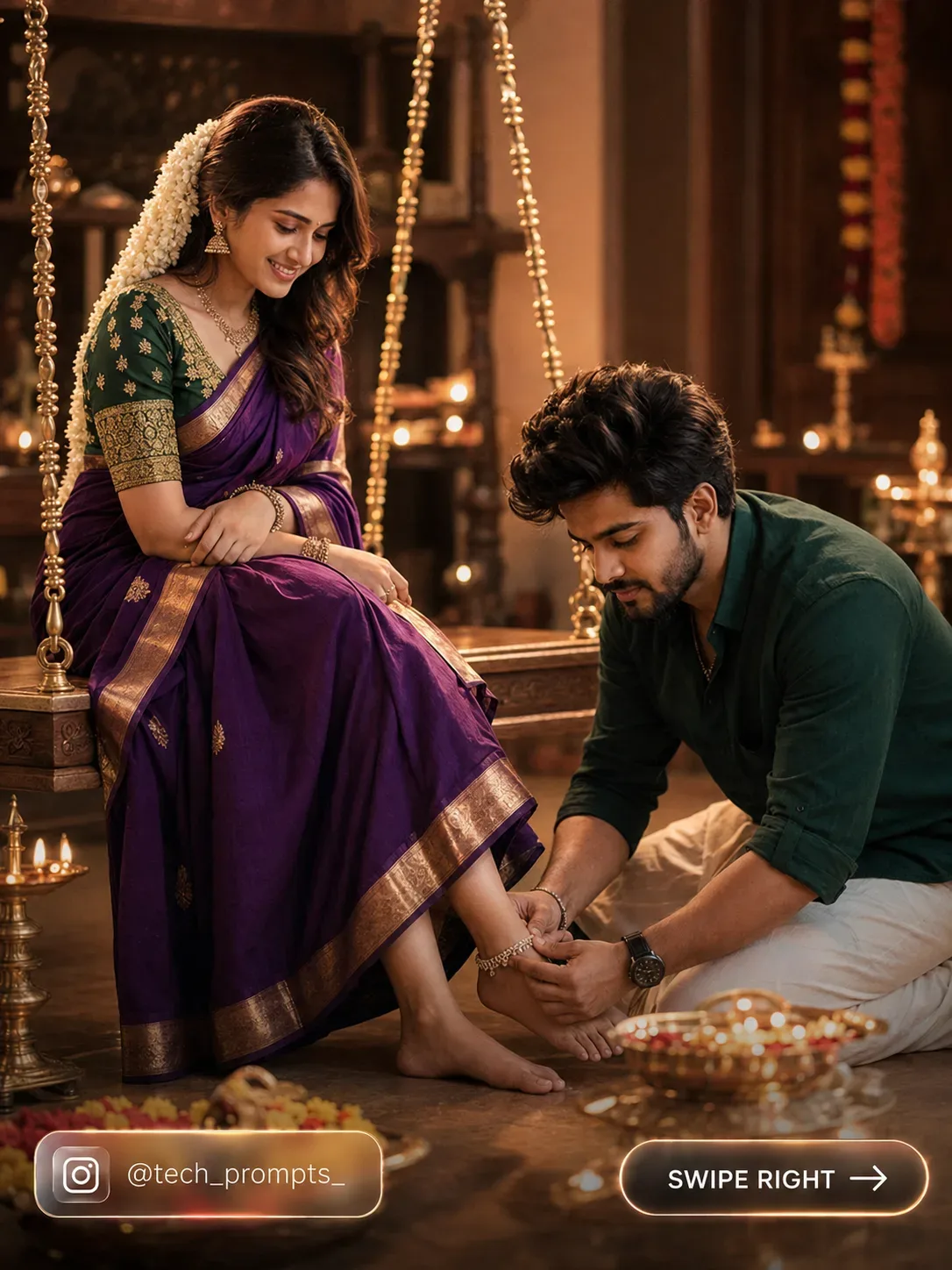 Cinematic Ooty Pre Wedding Oonjal Portrait AI Photo Prompt preview example result