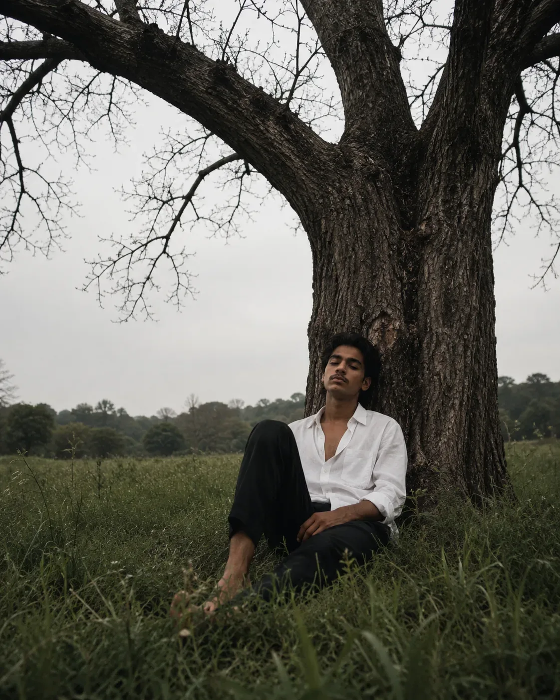 Cinematic Portrait Under An Old Tree AI Photo Prompt preview example result