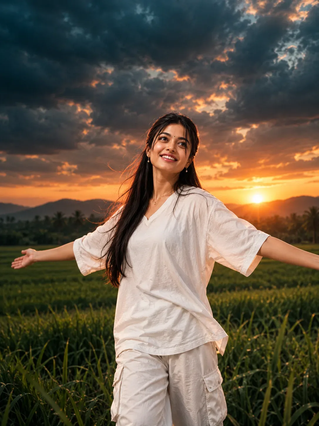 Cinematic Slow Motion Indian Girl In Green Field AI Photo Prompt preview example result
