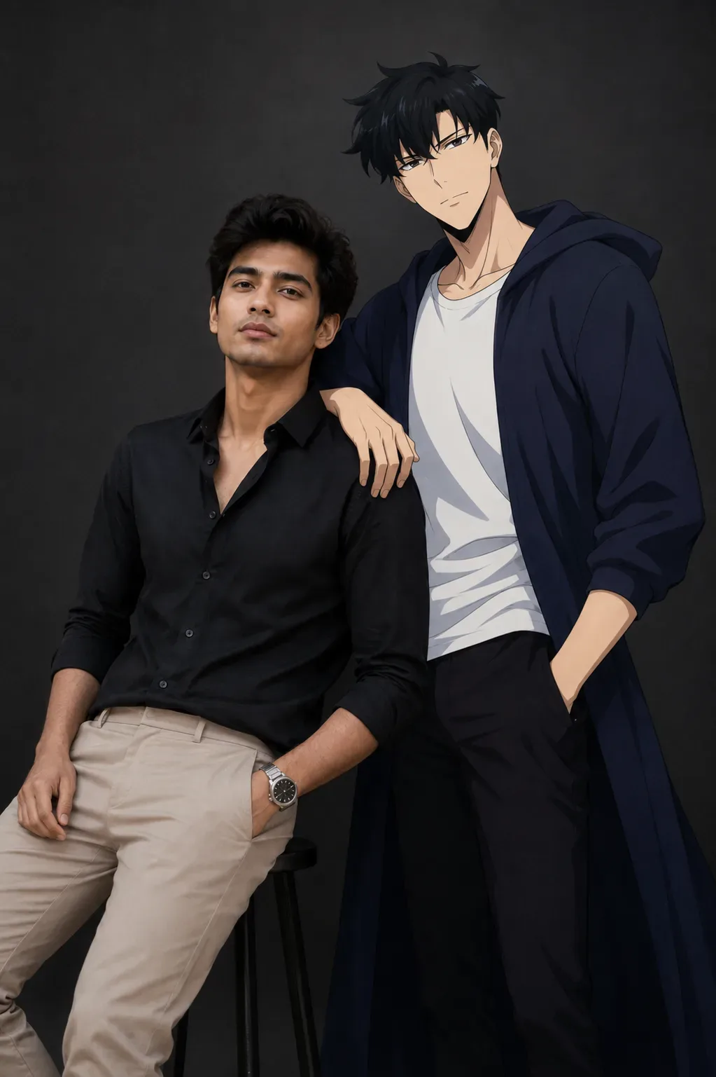Cinematic Studio Duo Person + Fictional Character AI Photo Prompt preview example result