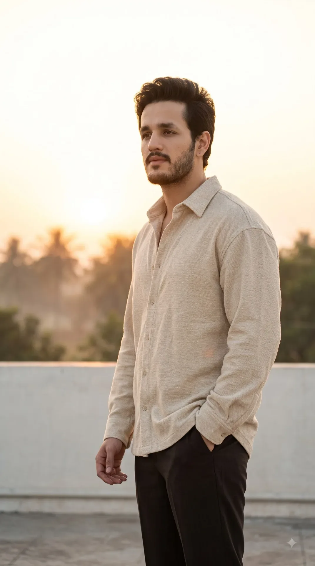 Cinematic Sunrise Male Portrait AI Photo Prompt preview example result