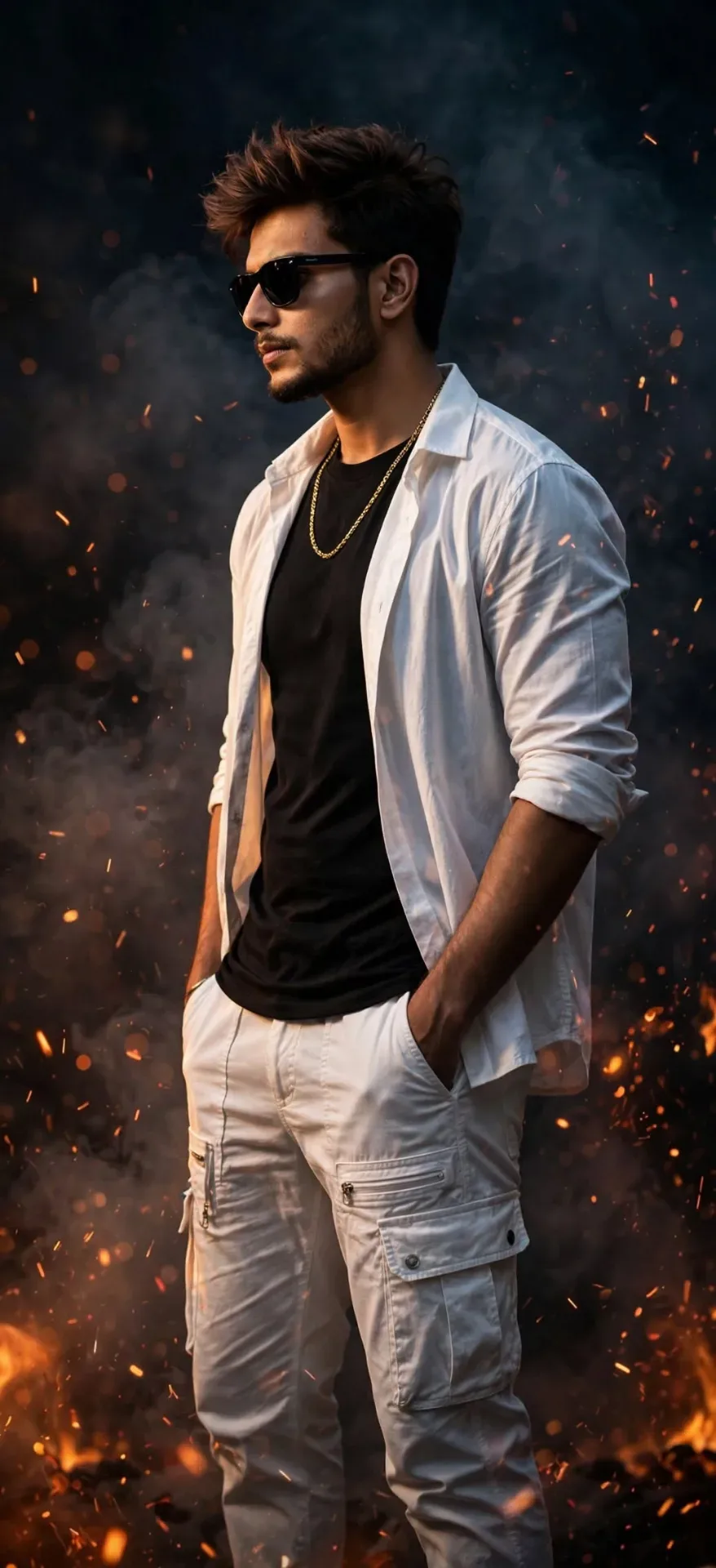 Cinematic Swag Walk Smoke & Sparks Attitude Portrait AI Photo Prompt preview example result