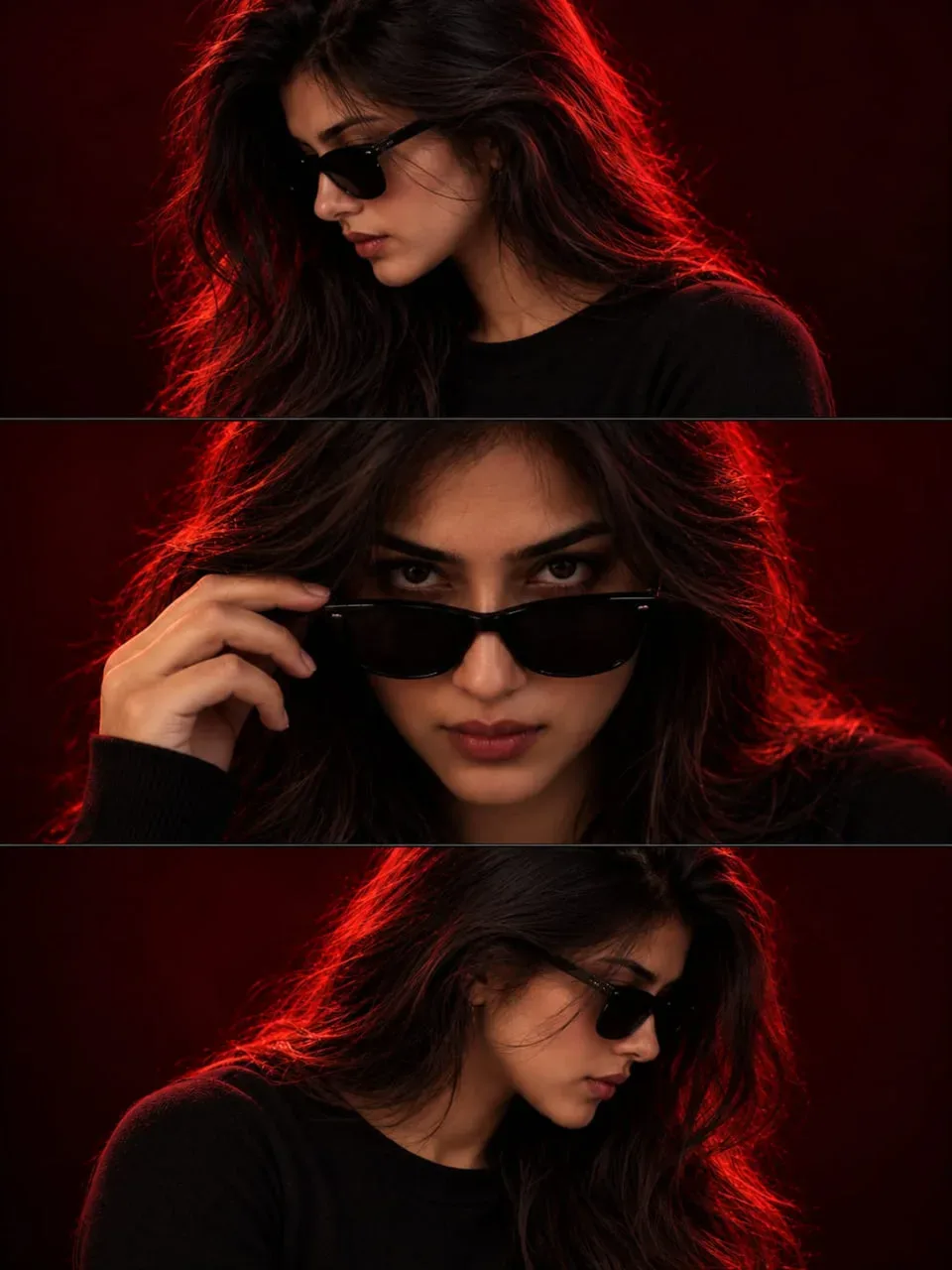 Cinematic Three-panel Vertical Triptych Portrait AI Photo Prompt preview example result