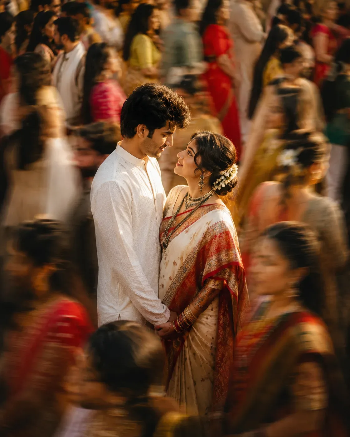 Cinematic Wedding Portrait Of A Young Couple AI Photo Prompt preview example result