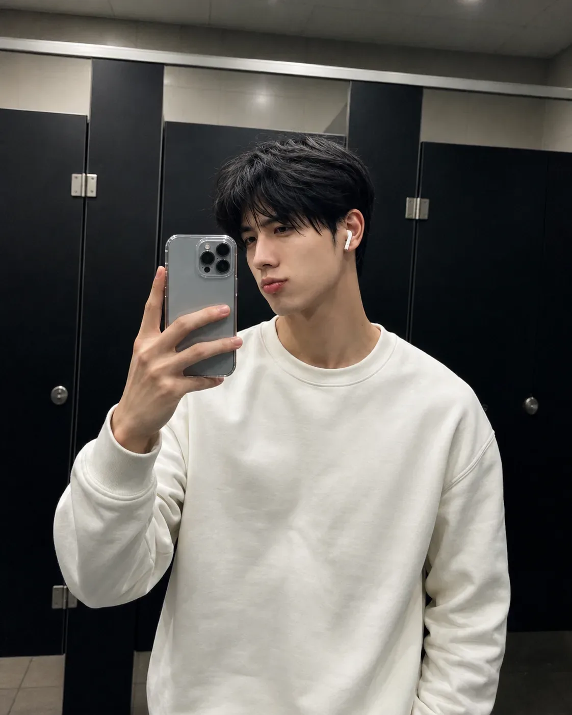 Clean Reflection Premium Minimalist Locker-room Portrait AI Photo Prompt preview example result