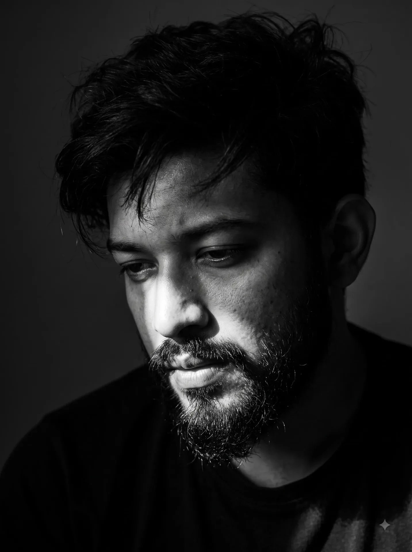 Close-up black and white portrait of a man preview example result