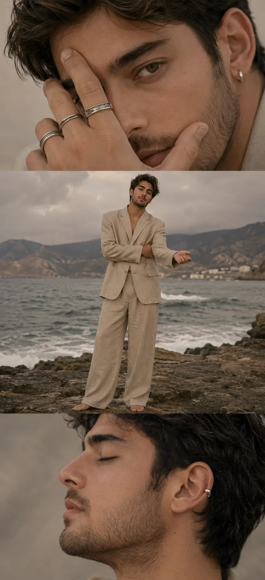 Coastal Linen Portrait Triptych AI Photo Prompt preview example result