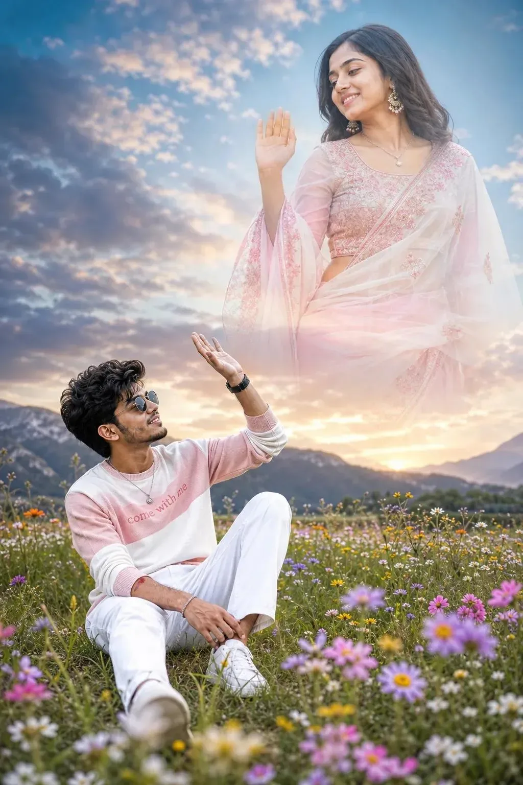 Conceptual South Asian Love Story In Suncut Saree AI Photo Prompt preview example result