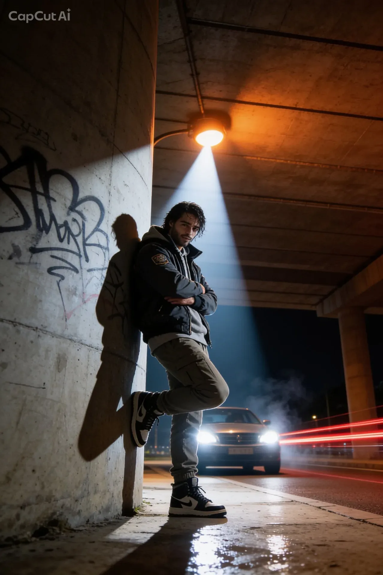 Concrete Underpass Headlight Silhouette AI Photo Prompt preview example result