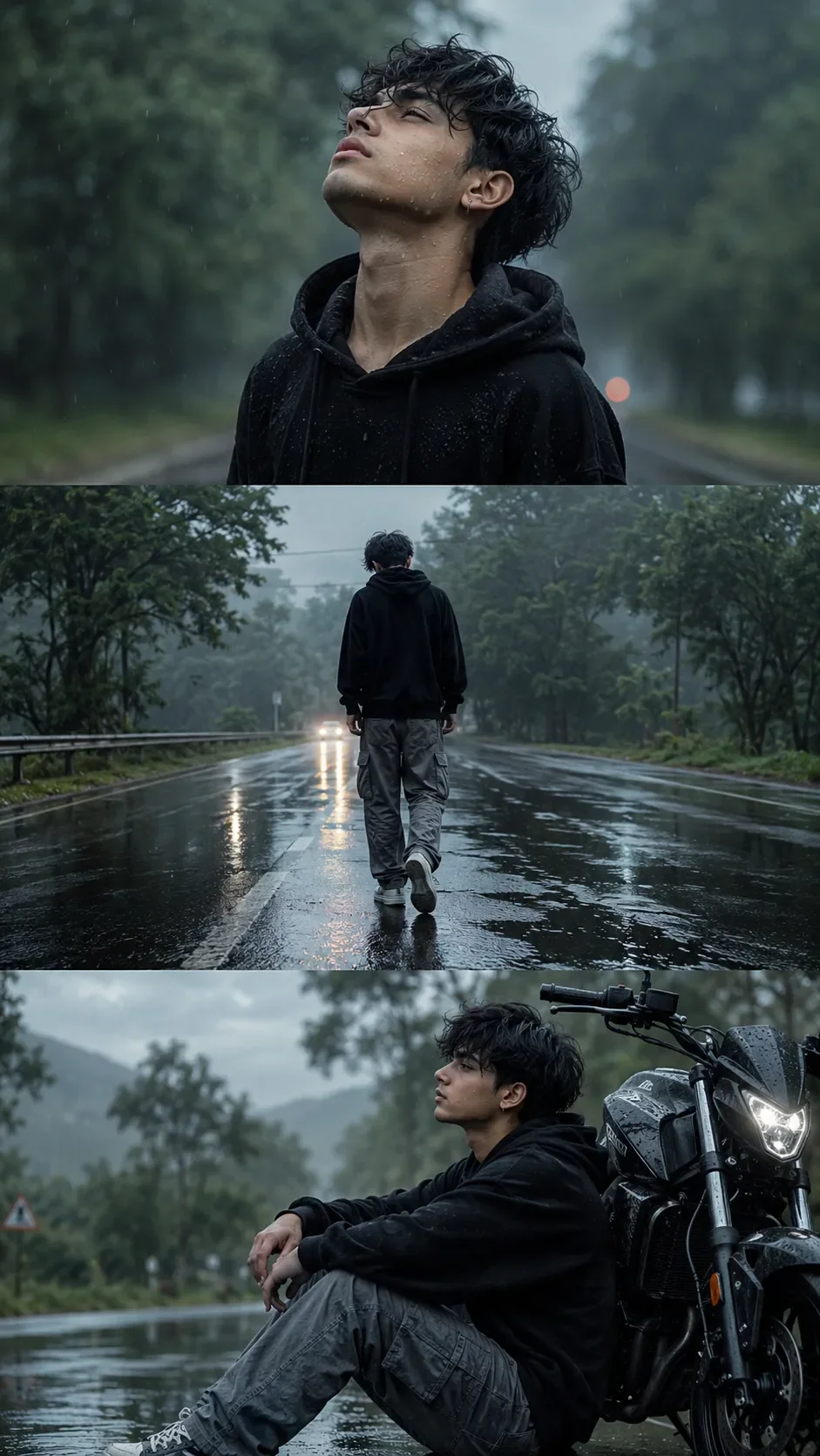 Contemplative Journey In Rainy Solitude AI Photo Prompt preview example result