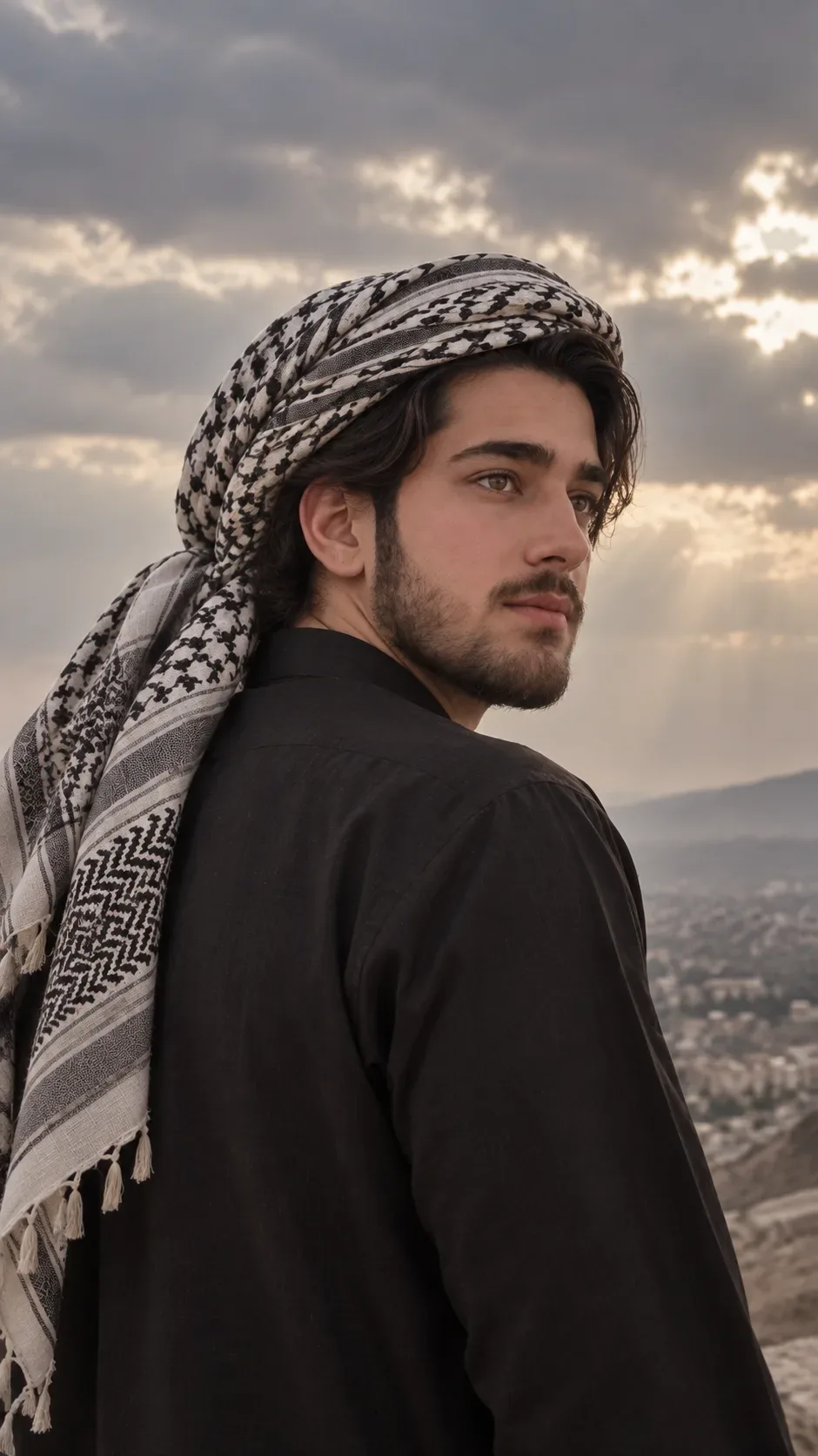 Contemplative Portrait Above The Hazy Valley AI Photo Prompt preview example result
