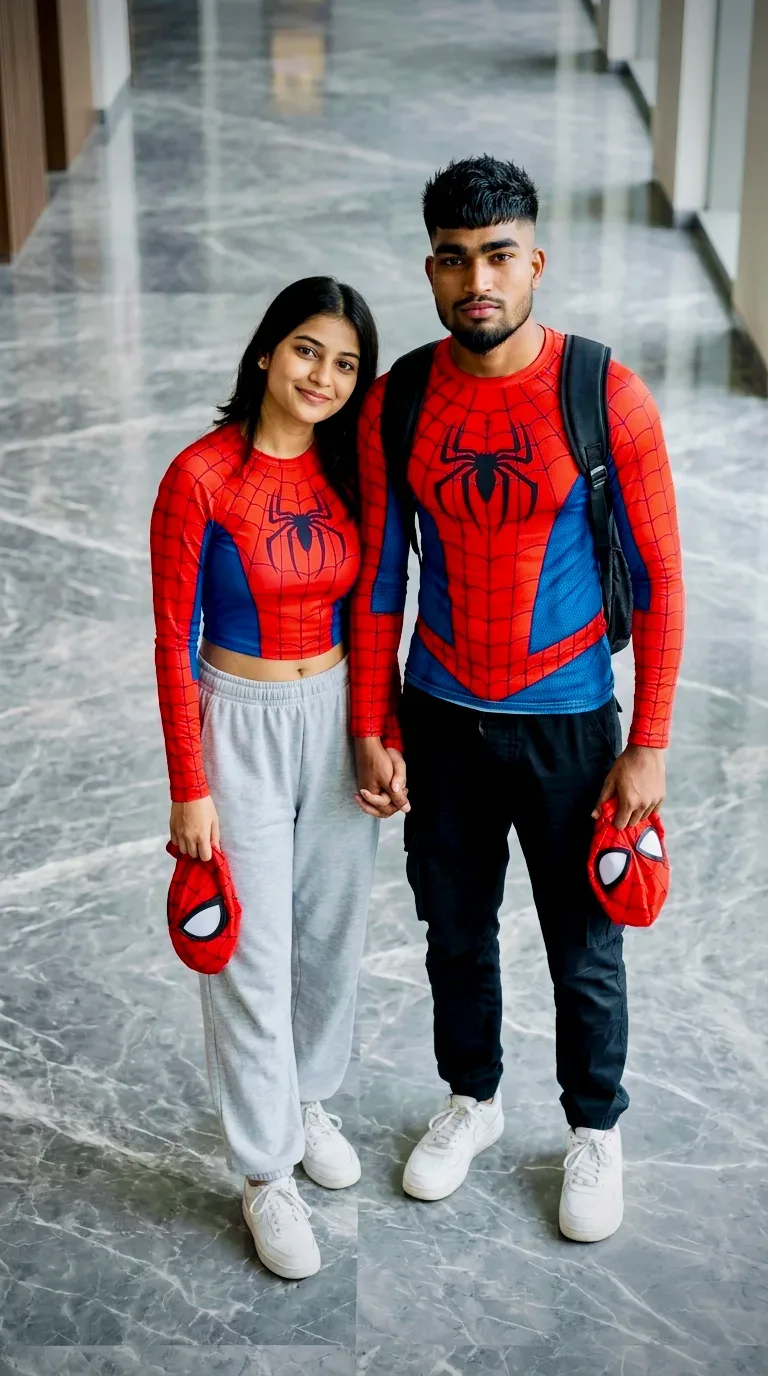 Cosplay Couple In Spider-man Compression Shirts AI Photo Prompt preview example result