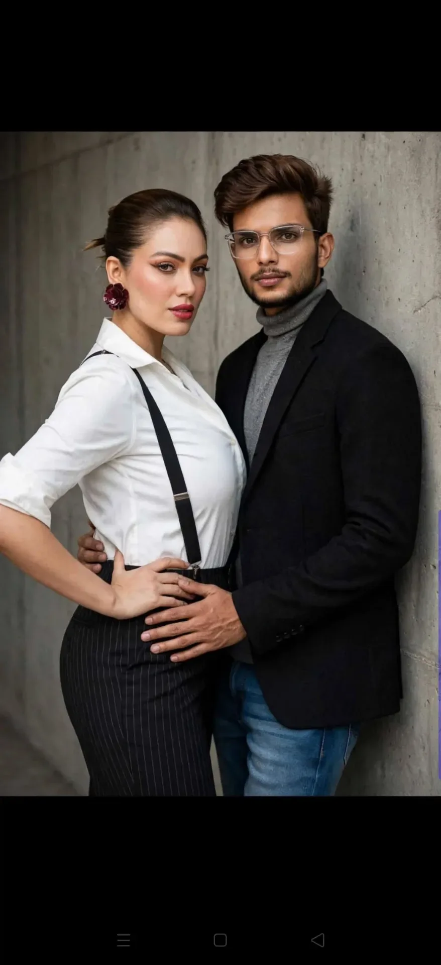 Couple Formal Power Portrait Black Blazer & Suspenders Aesthetic Editorial AI Photo Prompt preview example result