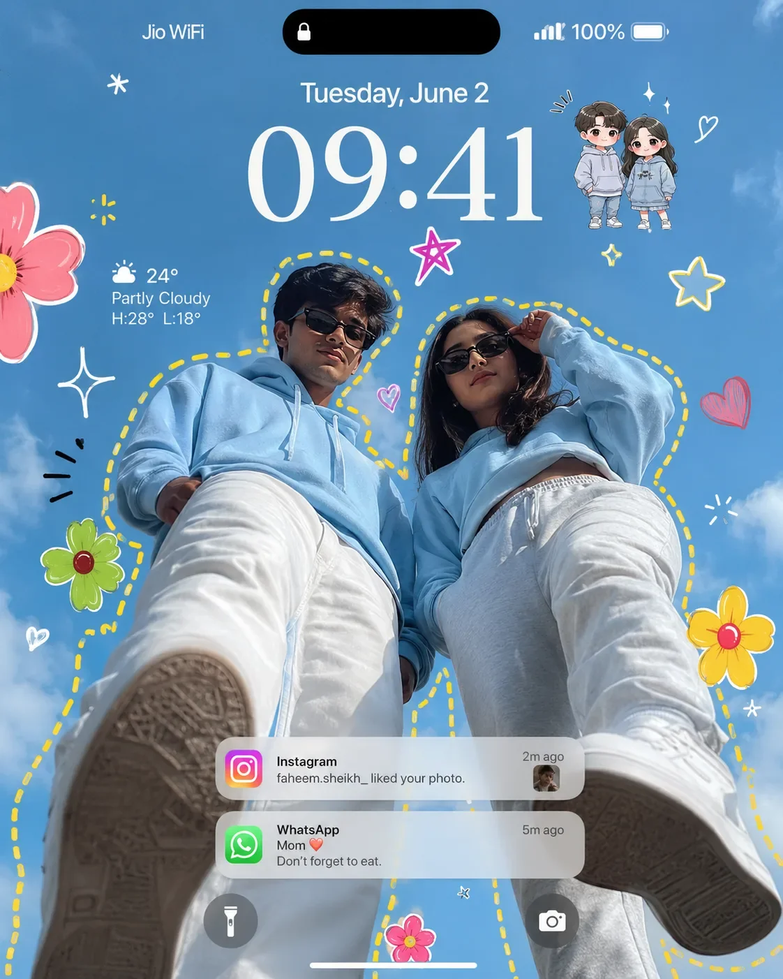 Couple Iphone Lock Screen Wallpaper Cute Doodle Fashion Aesthetic AI Photo Prompt preview example result