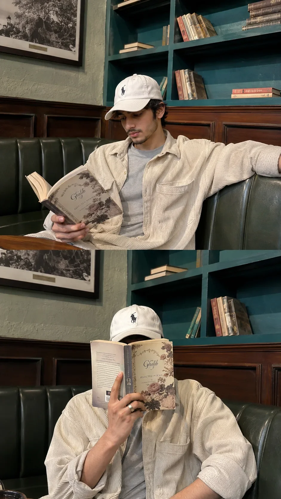 Cozy Cafe Reading Collage AI Prompt | Cinematic Instagram Lifestyle Portrait preview example result