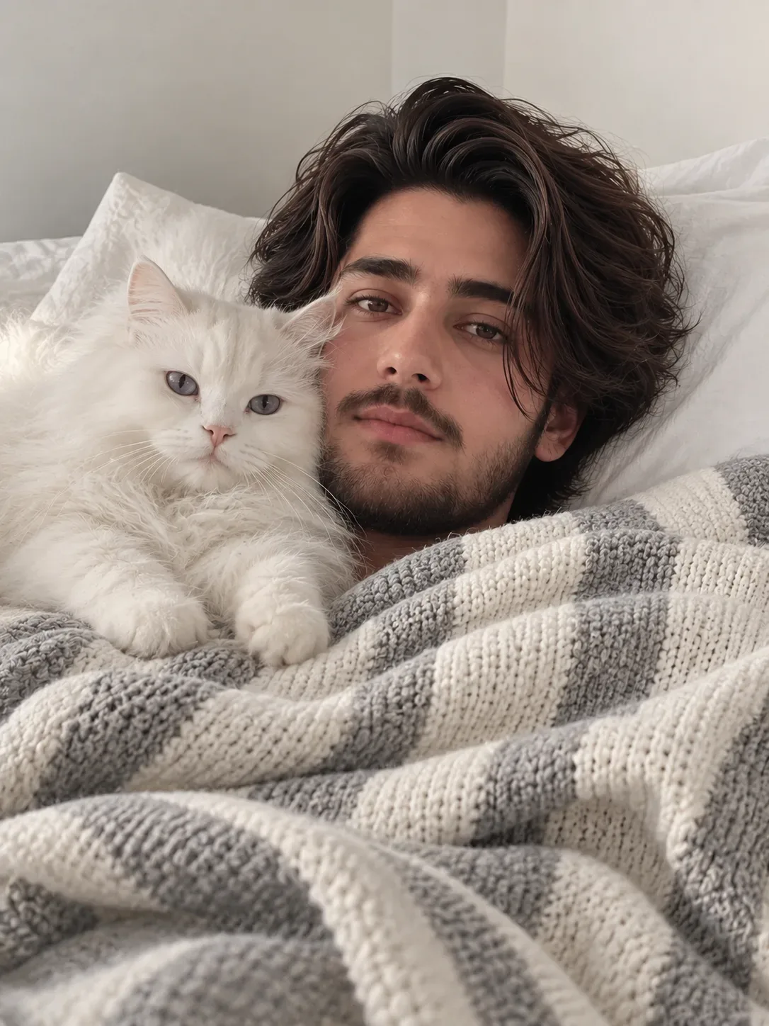 Cozy Cat And Bearded Man Portrait AI Photo Prompt preview example result