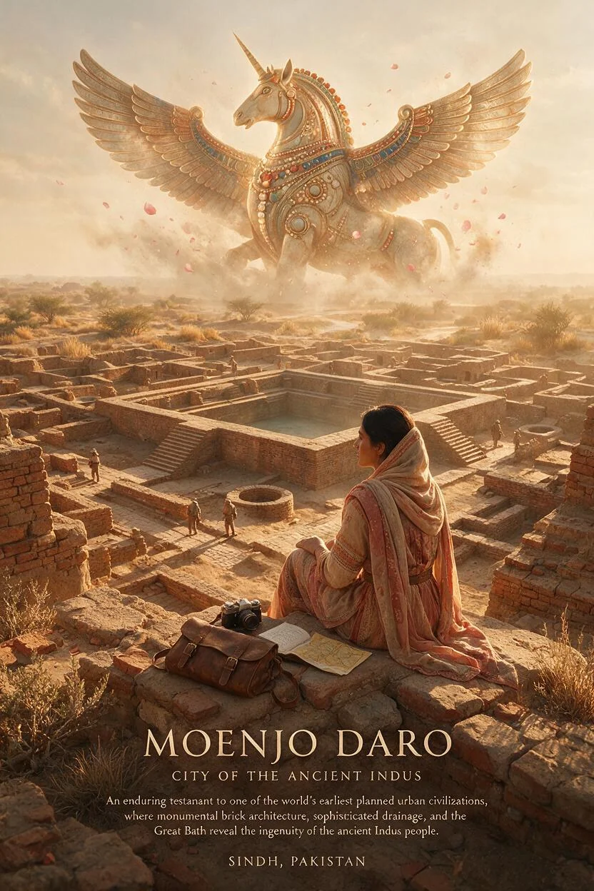 Create A Breathtaking Vertical Archaeological Travel Poster Of Moenjo Daro AI Photo Prompt generated preview