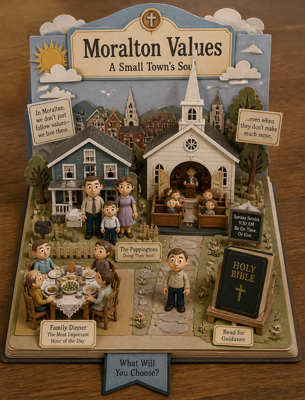 Create A Moral Orel-Themed 3D Pop-Up AI Photo Prompt generated preview