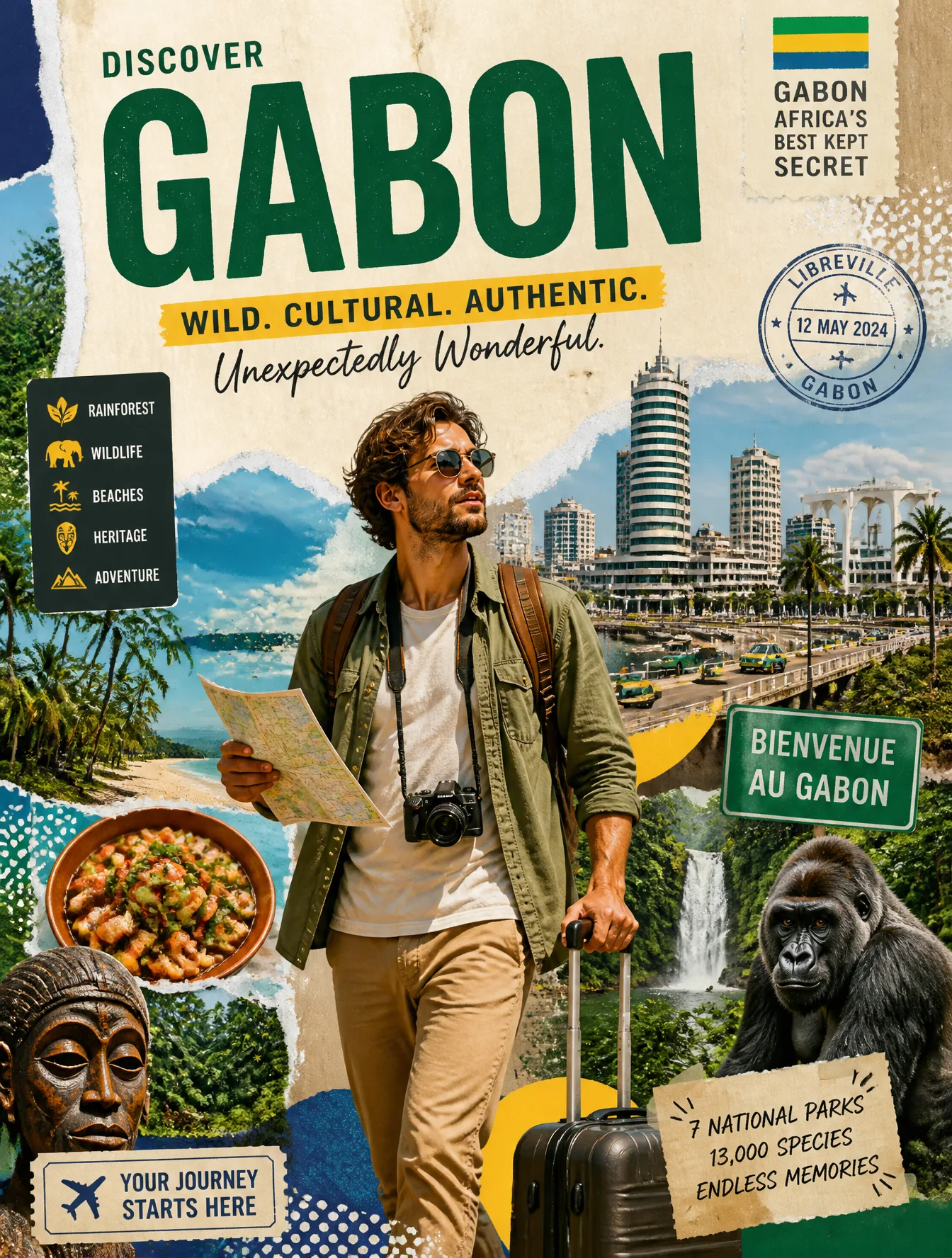 Create A Stylized Travel Poster For [Gabon] AI Photo Prompt generated preview