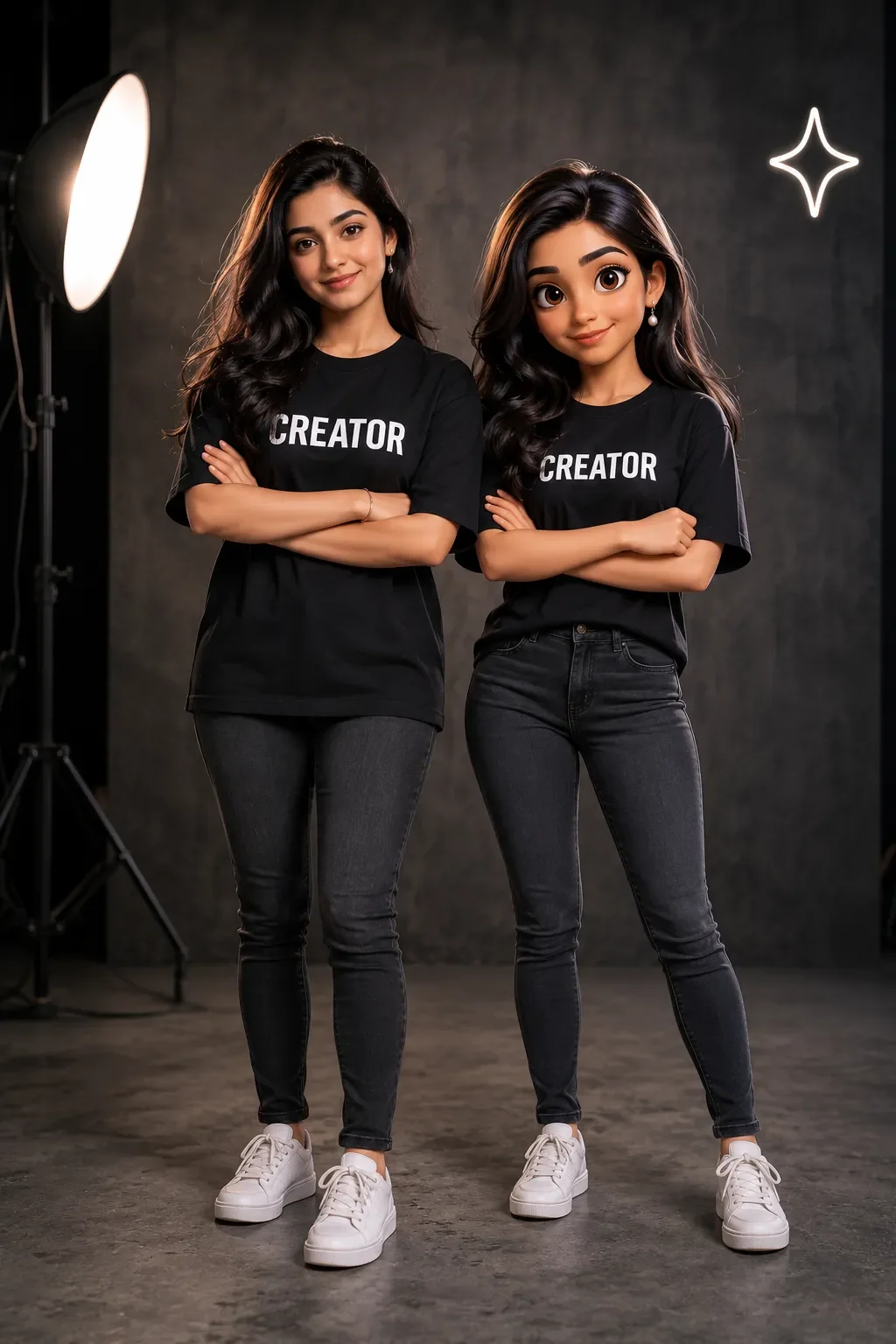 Creator In Real And Animated Form AI Photo Prompt preview example result