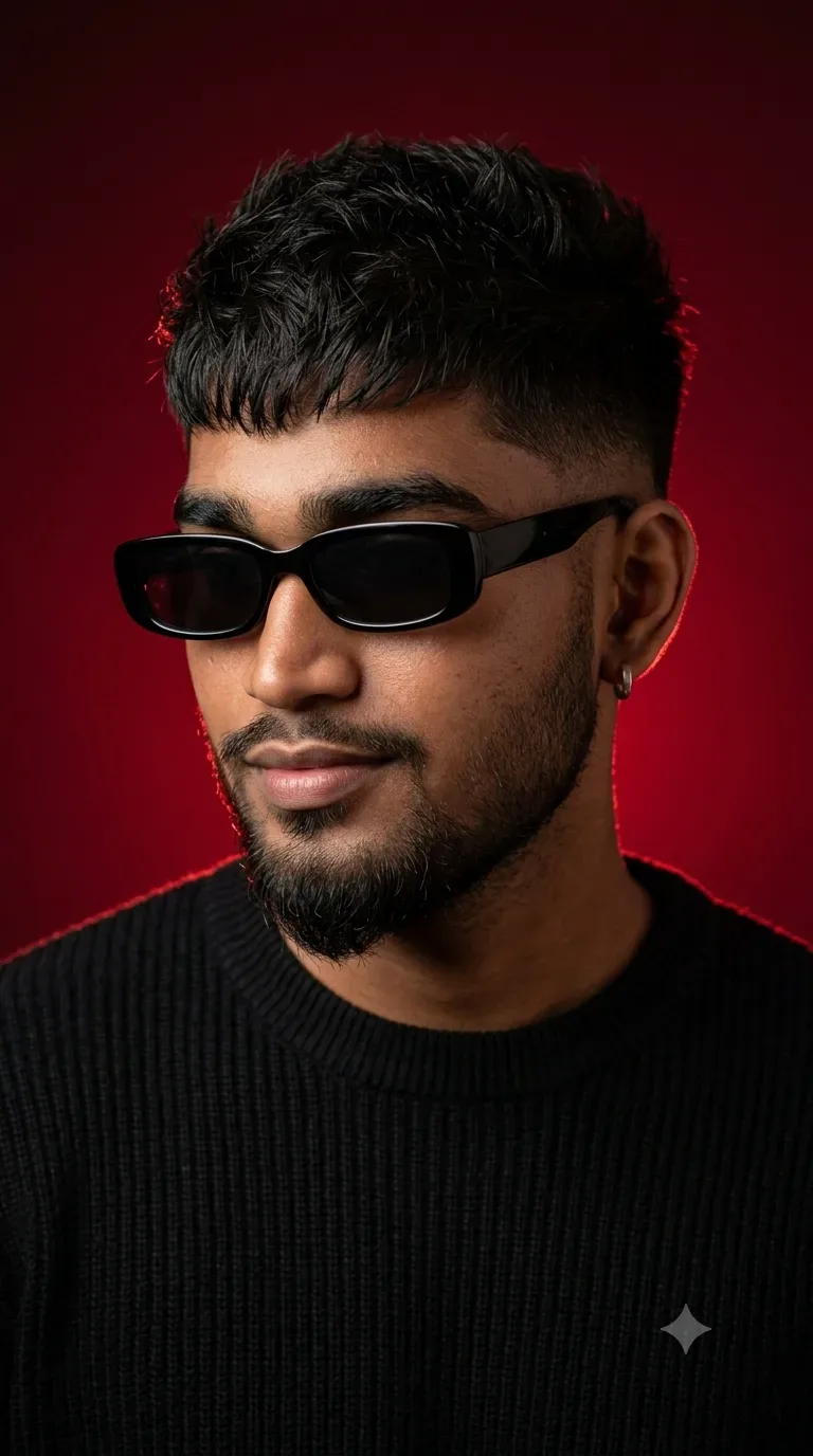 Crimson Studio Male Fashion Portrait In Black Knit Sweater AI Photo Prompt preview example result