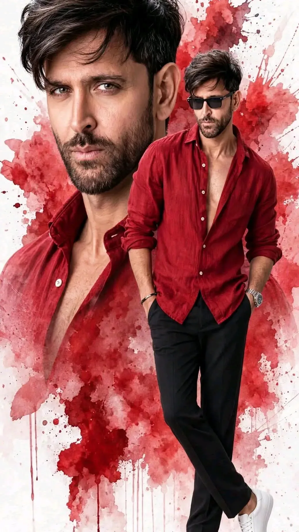 Crimson Watercolor Splash Fashion Poster AI Photo Prompt preview example result