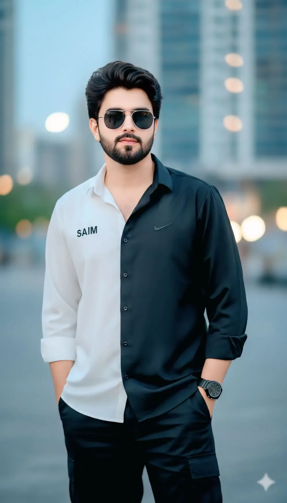 Custom Name Dual-tone Shirt Portrait AI Photo Prompt preview example result