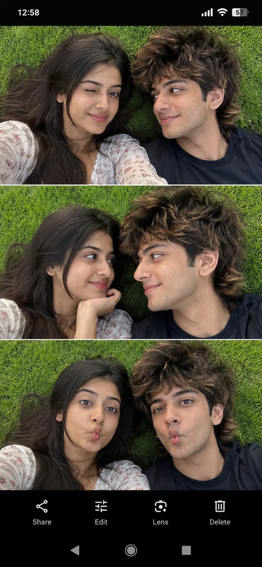 Cute Couple Meadow Grass Selfie Collage AI Photo Prompt preview example result