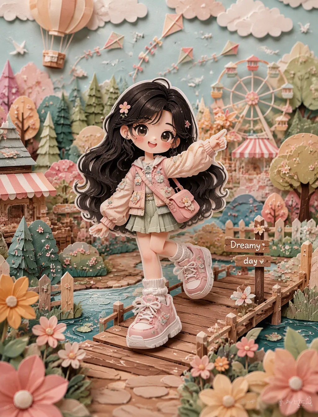 Cute Layered Paper-Cut Art Style Illustration AI Photo Prompt generated preview