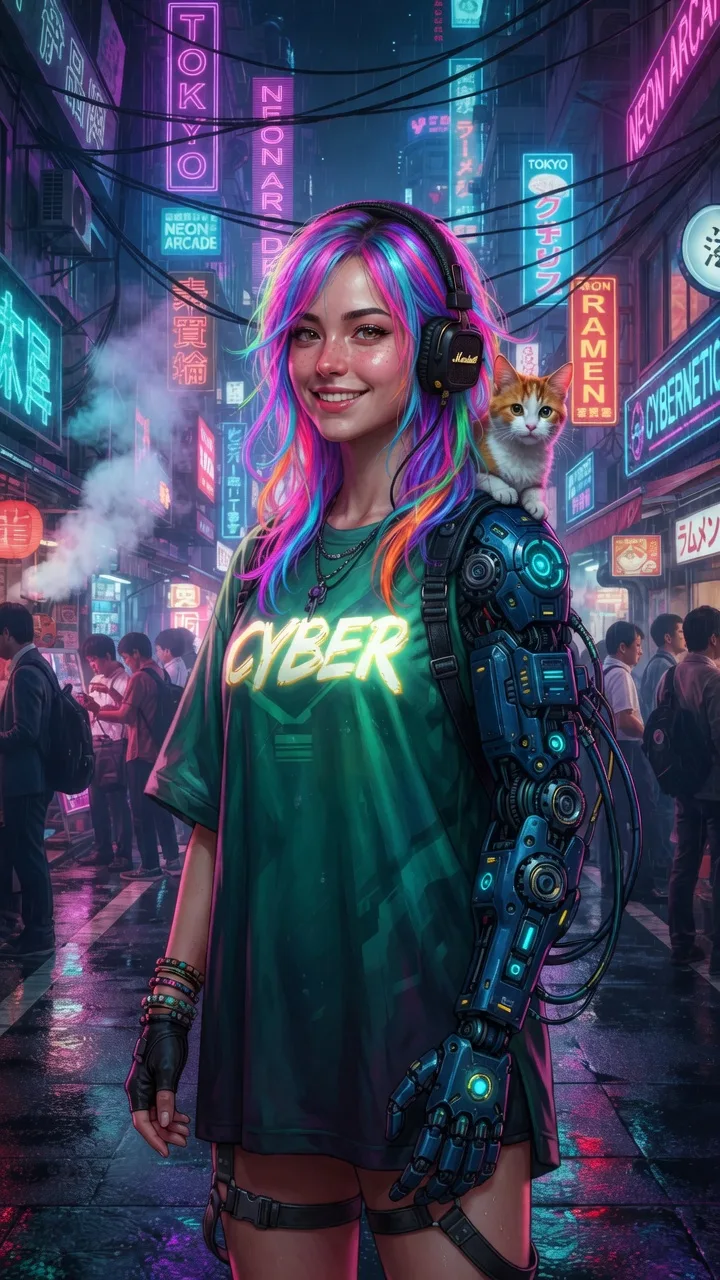 Cyberpunk Tekno Futurist Girl AI Photo Prompt generated preview