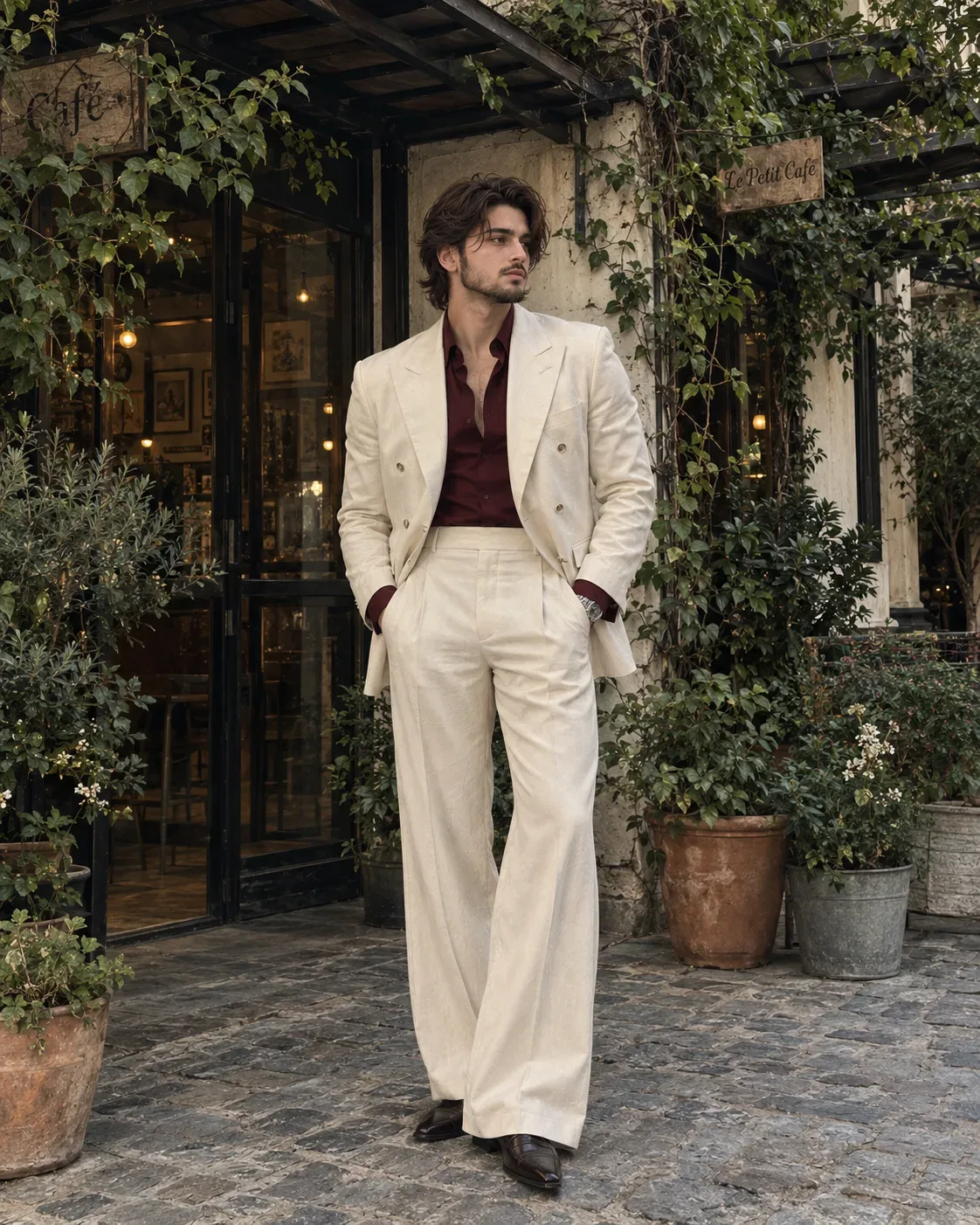 Dapper Evening At Le Petit Cafe AI Photo Prompt preview example result